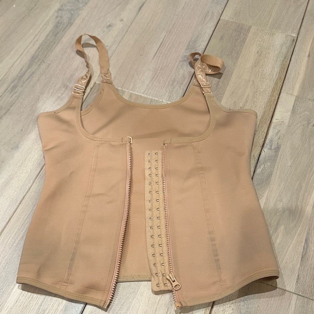 Tan Shapewear Top Waist Trainer tank top corset zipper and latch